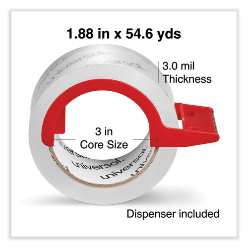 Image of Universal® Heavy-Duty Acrylic Box Sealing Tape With Dispenser, 3" Core, 1.88" X 54.6 Yds, Clear, 2/pack