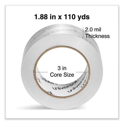 Image of Universal® Deluxe General-Purpose Acrylic Box Sealing Tape, 2 mil, 3" Core, 1.88" x 109 yds, Clear, 6/Pack