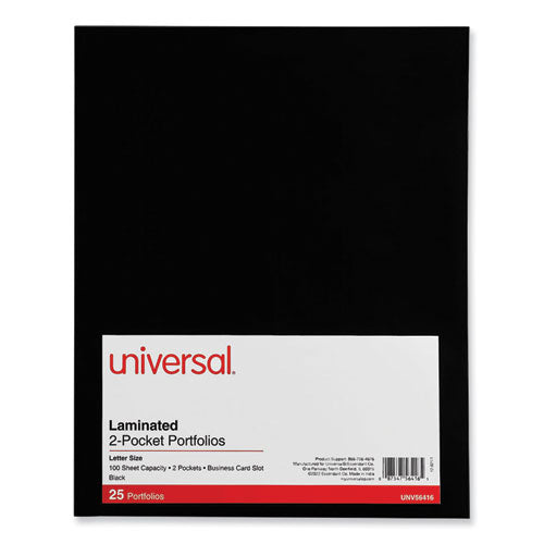 Image of Universal® Laminated Two-Pocket Folder, Cardboard Paper, 100-Sheet Capacity, 11 X 8.5, Black, 25/box