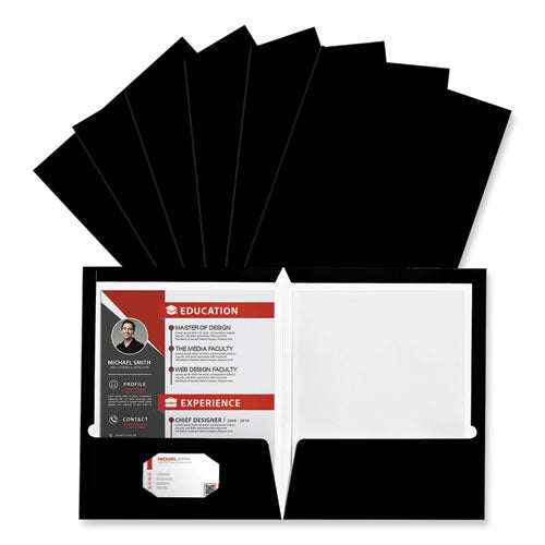 Image of Universal® Laminated Two-Pocket Folder, Cardboard Paper, 100-Sheet Capacity, 11 X 8.5, Black, 25/box
