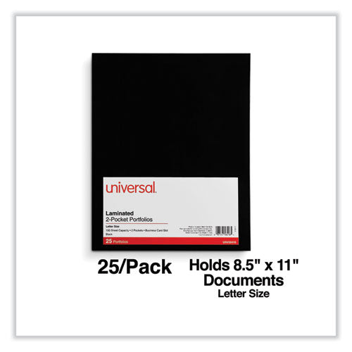Image of Universal® Laminated Two-Pocket Folder, Cardboard Paper, 100-Sheet Capacity, 11 X 8.5, Black, 25/box