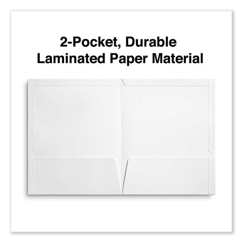 Image of Universal® Laminated Two-Pocket Portfolios, Cardboard Paper, 100-Sheet Capacity, 11 X 8.5, White, 25/box