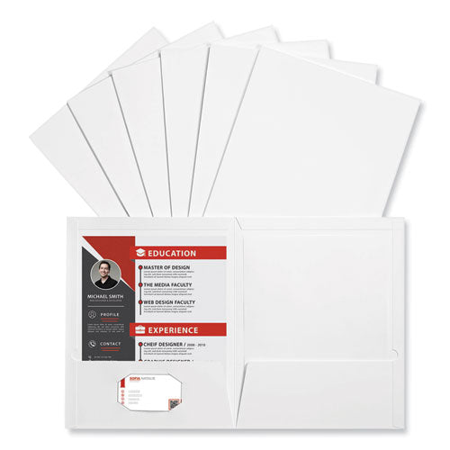 Image of Universal® Laminated Two-Pocket Portfolios, Cardboard Paper, 100-Sheet Capacity, 11 X 8.5, White, 25/box