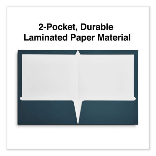 Image of Universal® Laminated Two-Pocket Folder, Cardboard Paper, 100-Sheet Capacity, 11 X 8.5, Navy, 25/box