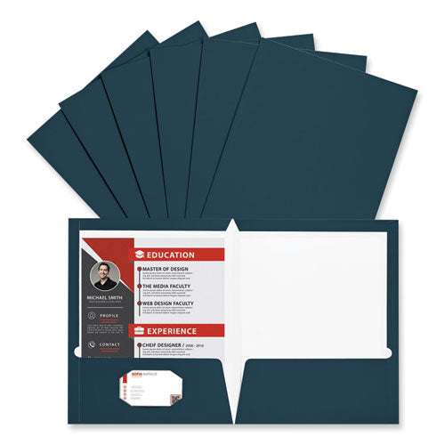 Image of Universal® Laminated Two-Pocket Folder, Cardboard Paper, 100-Sheet Capacity, 11 X 8.5, Navy, 25/box