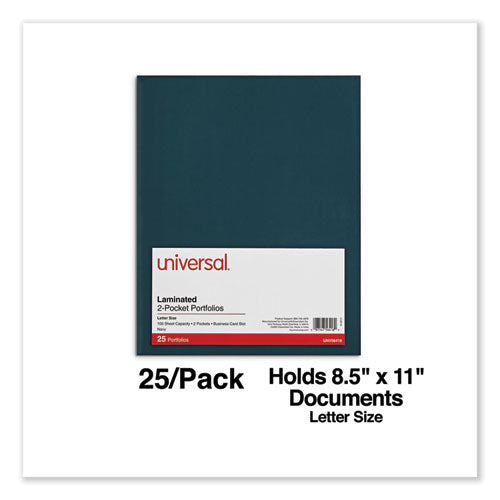 Image of Universal® Laminated Two-Pocket Folder, Cardboard Paper, 100-Sheet Capacity, 11 X 8.5, Navy, 25/box