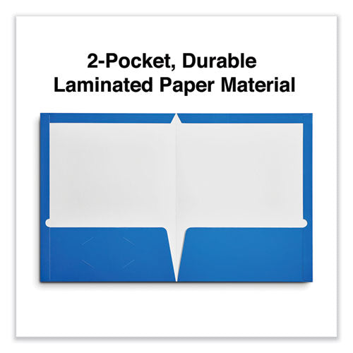 Image of Universal® Laminated Two-Pocket Folder, Cardboard Paper, 100-Sheet Capacity, 11 X 8.5, Blue, 25/box