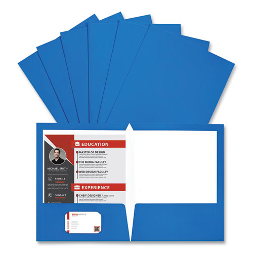 Image of Universal® Laminated Two-Pocket Folder, Cardboard Paper, 100-Sheet Capacity, 11 X 8.5, Blue, 25/box