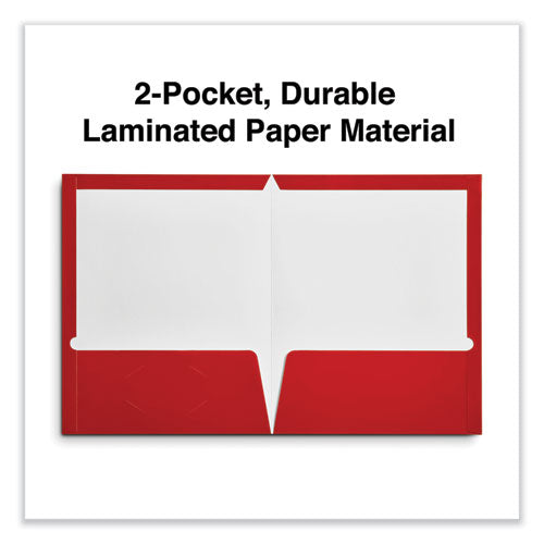 Image of Universal® Laminated Two-Pocket Folder, Cardboard Paper, 100-Sheet Capacity, 11 X 8.5, Red, 25/box