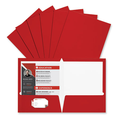 Image of Universal® Laminated Two-Pocket Folder, Cardboard Paper, 100-Sheet Capacity, 11 X 8.5, Red, 25/box