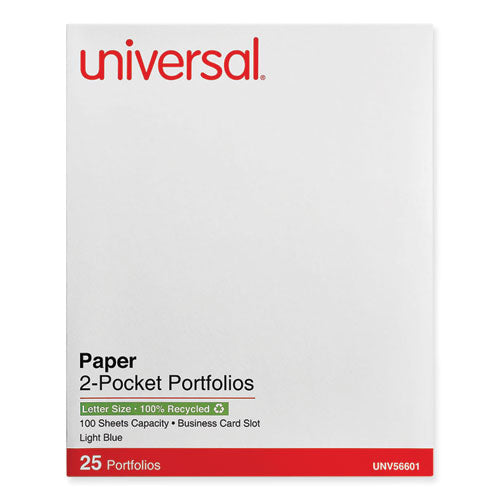 Image of Universal® Two-Pocket Portfolio, Embossed Leather Grain Paper, 11 X 8.5, Light Blue, 25/box