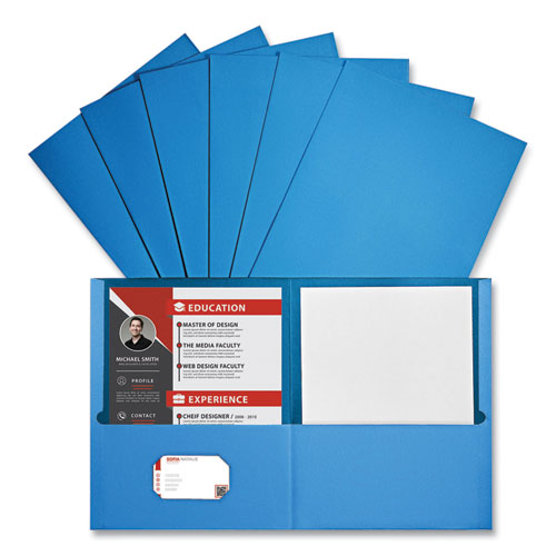 Image of Universal® Two-Pocket Portfolio, Embossed Leather Grain Paper, 11 X 8.5, Light Blue, 25/box
