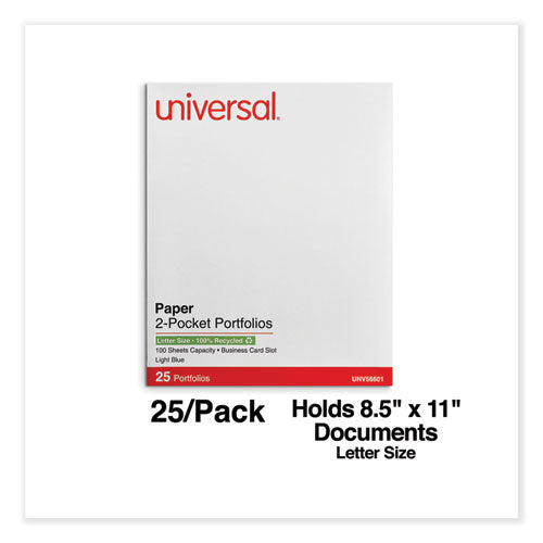 Image of Universal® Two-Pocket Portfolio, Embossed Leather Grain Paper, 11 X 8.5, Light Blue, 25/box