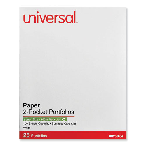 Image of Universal® Two-Pocket Portfolio, Embossed Leather Grain Paper, 11 X 8.5, White, 25/box