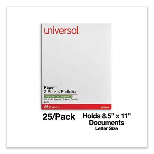Image of Universal® Two-Pocket Portfolio, Embossed Leather Grain Paper, 11 X 8.5, White, 25/box