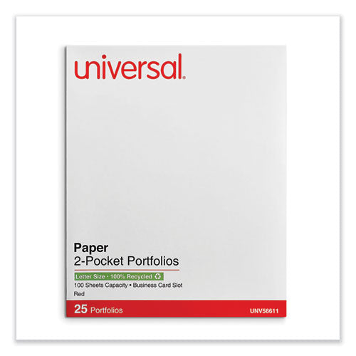 Image of Universal® Two-Pocket Portfolio, Embossed Leather Grain Paper, 11 X 8.5, Red, 25/box