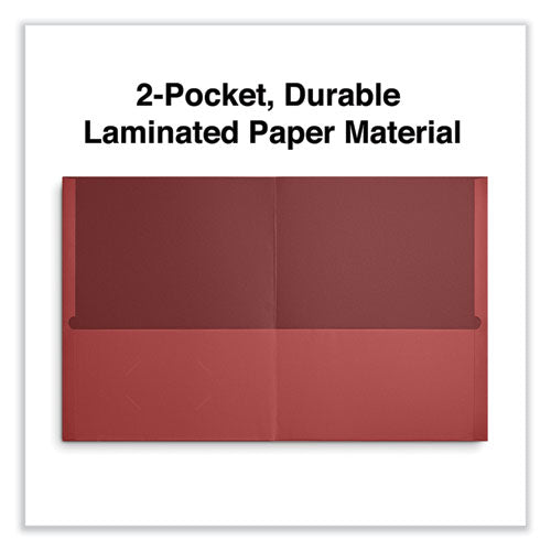 Image of Universal® Two-Pocket Portfolio, Embossed Leather Grain Paper, 11 X 8.5, Red, 25/box