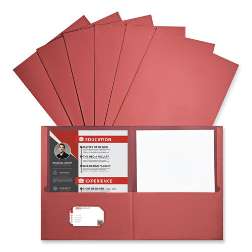 Image of Universal® Two-Pocket Portfolio, Embossed Leather Grain Paper, 11 X 8.5, Red, 25/box