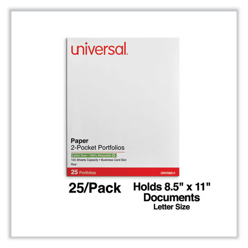 Image of Universal® Two-Pocket Portfolio, Embossed Leather Grain Paper, 11 X 8.5, Red, 25/box