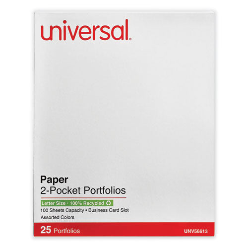 Image of Universal® Two-Pocket Portfolio, Embossed Leather Grain Paper, 11 X 8.5, Assorted Colors, 25/box