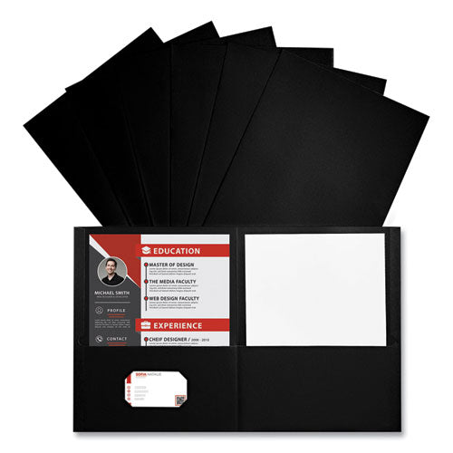 Image of Universal® Two-Pocket Portfolio, Embossed Leather Grain Paper, 11 X 8.5, Black, 25/box