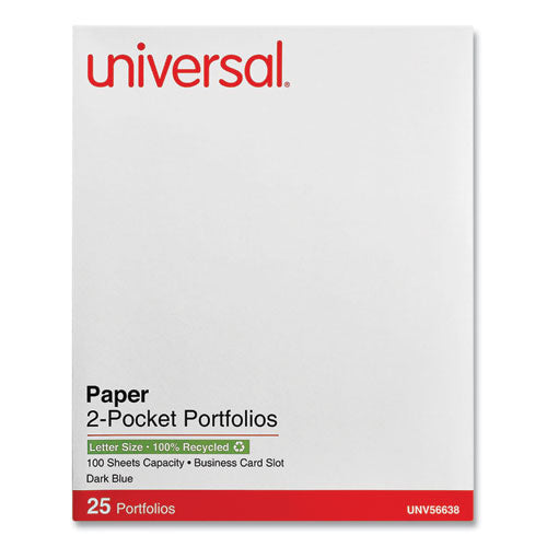 Image of Universal® Two-Pocket Portfolio, Embossed Leather Grain Paper, 11 X 8.5, Dark Blue, 25/box