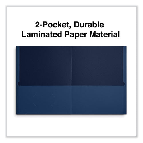 Image of Universal® Two-Pocket Portfolio, Embossed Leather Grain Paper, 11 X 8.5, Dark Blue, 25/box