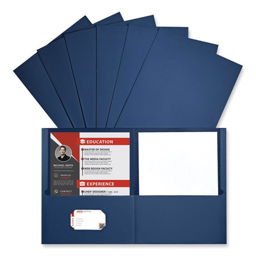 Image of Universal® Two-Pocket Portfolio, Embossed Leather Grain Paper, 11 X 8.5, Dark Blue, 25/box