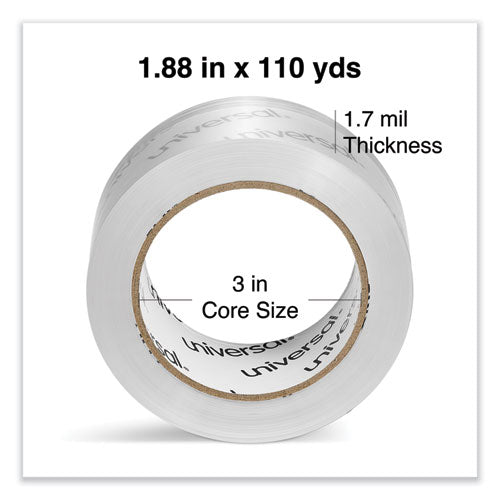 Image of Universal® Deluxe General-Purpose Acrylic Box Sealing Tape, 1.7 mil, 3" Core, 1.88" x 109 yds, Clear, 6/Pack