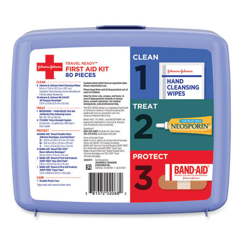 Image of Johnson & Johnson® Red Cross® Red Cross Travel Ready Portable Emergency First Aid Kit, 80 Pieces, Plastic Case