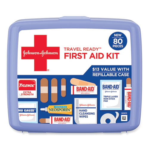 Image of Johnson & Johnson® Red Cross® Red Cross Travel Ready Portable Emergency First Aid Kit, 80 Pieces, Plastic Case
