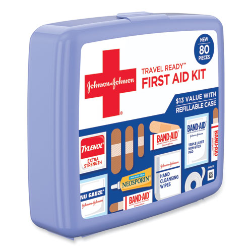 Image of Johnson & Johnson® Red Cross® Red Cross Travel Ready Portable Emergency First Aid Kit, 80 Pieces, Plastic Case