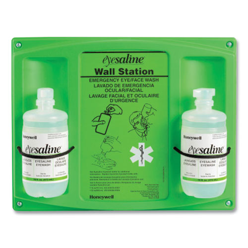 Image of Honeywell Double Bottle Sterile Saline Eye Wash Wall Station, 16 oz Bottles, 2 Bottles/Station, 4 Stations/Carton