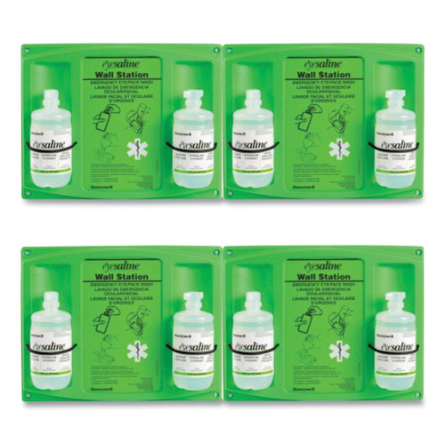 Image of Honeywell Double Bottle Sterile Saline Eye Wash Wall Station, 16 oz Bottles, 2 Bottles/Station, 4 Stations/Carton