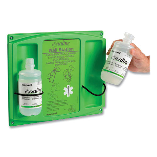 Image of Honeywell Double Bottle Sterile Saline Eye Wash Wall Station, 16 oz Bottles, 2 Bottles/Station, 4 Stations/Carton
