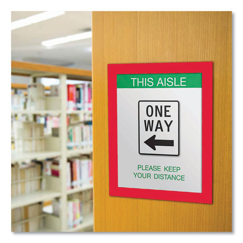 Image of deflecto® Self Adhesive Sign Holders, 11 x 17 Insert, Clear with Red Border, 2/Pack