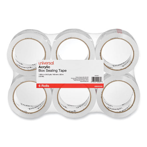 Image of Universal® Moving and Storage Packing Tape, 3" Core, 1.88" x 54.6 yd, Clear, 6/Pack