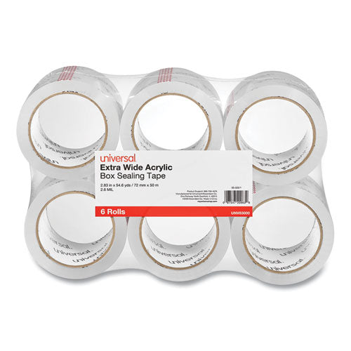Image of Universal® Extra-Wide Moving and Storage Packing Tape, 3" Core, 2.83" x 54.7 yd, Clear, 6/Pack