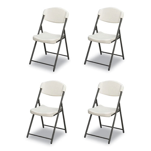 Image of Iceberg Rough n Ready Commercial Folding Chair, Supports Up to 350lb, 18" Seat Height, Platinum Granite Seat/Back, Black Base, 4/Pack