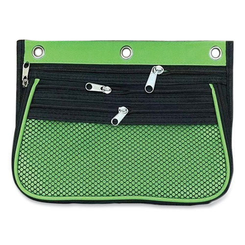 Image of Charles Leonard® Three-Pocket Binder-Insertable Expandable Pencil Pouch, 3 Compartments, 3-Hole Punched, 10.25" x 7.5", Assorted, 3/Pack