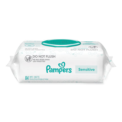 Image of Pampers® Sensitive Baby Wipes, 1-Ply, 6.7 x 7, Unscented, White, 84/Pack, 7/Carton
