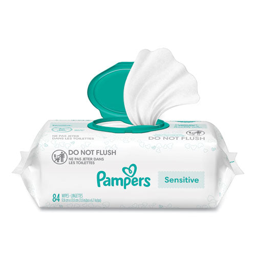 Image of Pampers® Sensitive Baby Wipes, 1-Ply, 6.7 x 7, Unscented, White, 84/Pack, 7/Carton