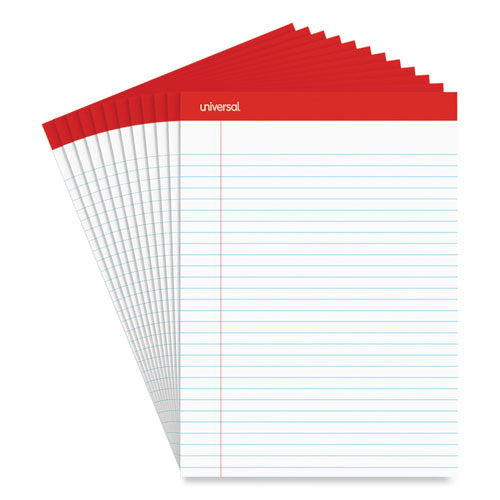 Image of Universal® Perforated Ruled Writing Pads, Wide/legal Rule, Red Headband, 50 White 8.5 X 11.75 Sheets, Dozen