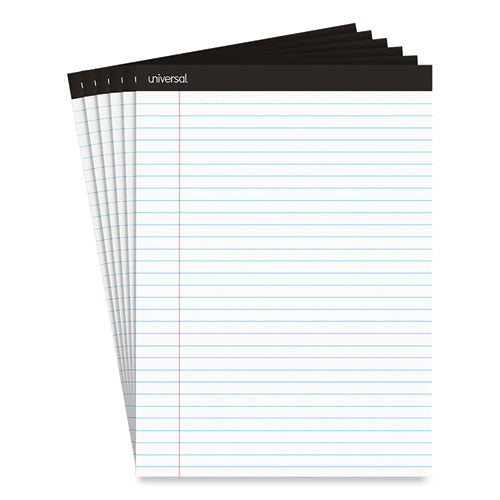 Image of Universal® Premium Ruled Writing Pads With Heavy-Duty Back, Wide/legal Rule, Black Headband, 50 White 8.5 X 11 Sheets, 6/pack