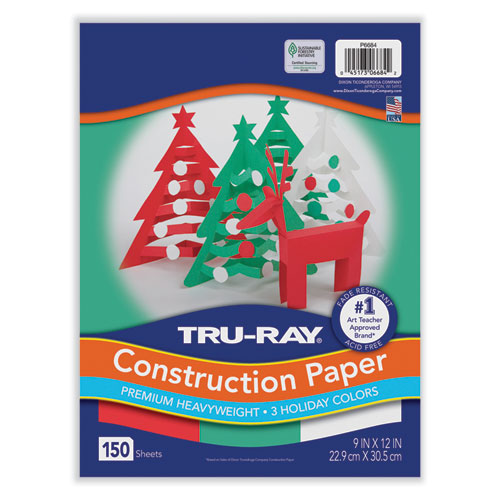 Image of Pacon® Tru-Ray Construction Paper, 70 lb Text Weight, 9 x 12, Assorted Holiday Colors, 150/Pack