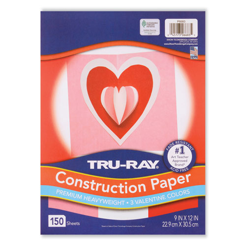 Image of Pacon® Tru-Ray Construction Paper, 70 lb Text Weight, 9 x 12, Assorted Valentine Colors, 150/Pack