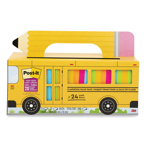 Image of Post-it® Notes Super Sticky Self-Stick Notes, 3" x 3", Assorted, 70 Sheets/Pad, 24 Pads/Pack