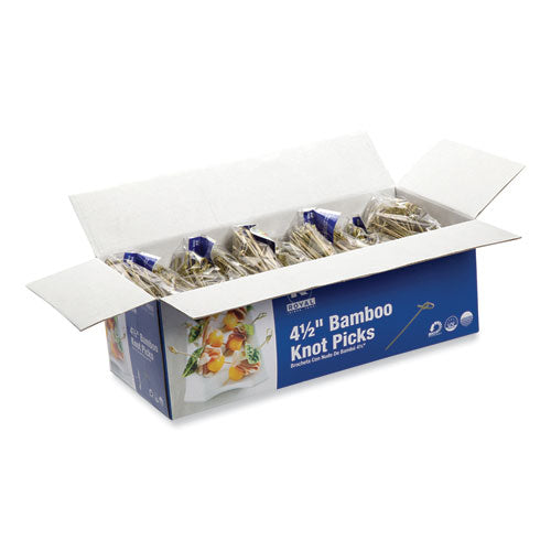 Image of AmerCareRoyal® Knotted Bamboo Pick, Paper, 4.5", Natural, 100/Pack, 10 Packs/Carton