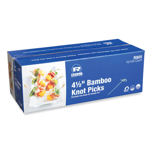 Image of AmerCareRoyal® Knotted Bamboo Pick, Paper, 4.5", Natural, 100/Pack, 10 Packs/Carton