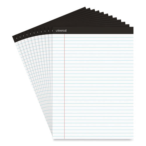 Image of Universal® Premium Ruled Writing Pads With Heavy-Duty Back, Wide/legal Rule, Black Headband, 50 White 8.5 X 11 Sheets, 12/pack